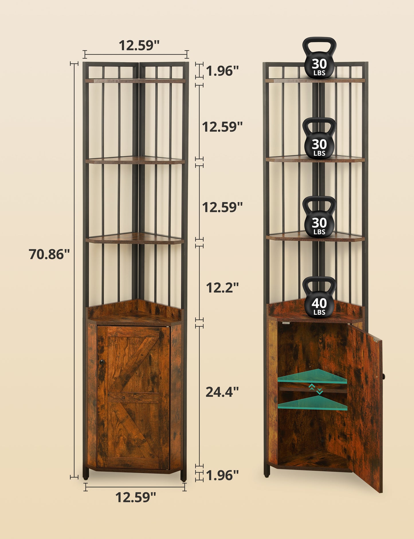 Smuxee Retro Corner Shelf,Storage Place with Door