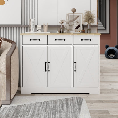 Smart FENDEE Farmhouse Sideboard Buffet with 3 Drawers and Shelf for Kitchen