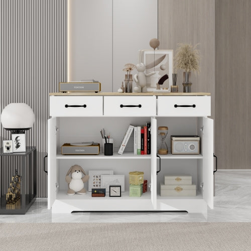 Smart FENDEE Farmhouse Sideboard Buffet with 3 Drawers and Shelf for Kitchen