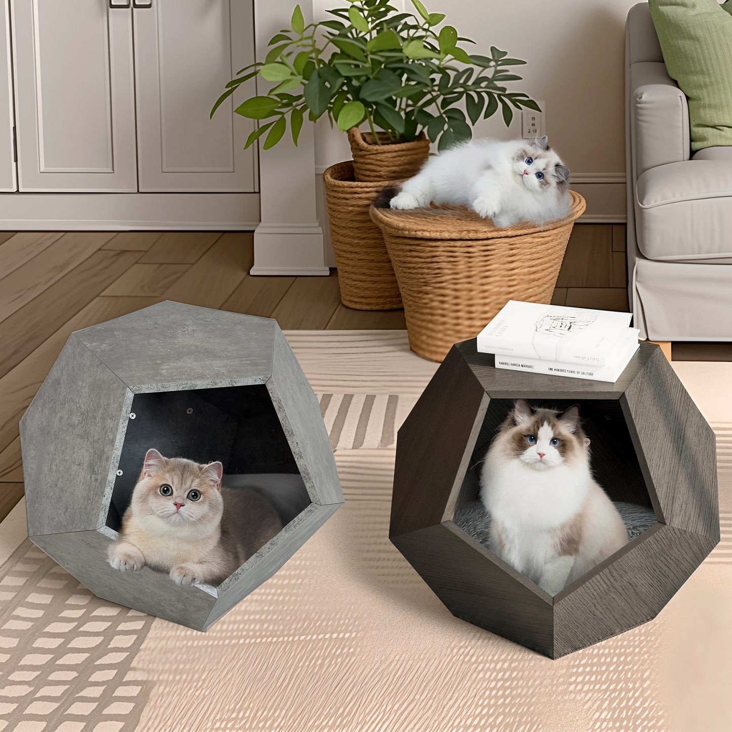 Algherohein Indoor Cat House Pet End Table,Wood Cat Bed Furniture for Living Room Bedroom