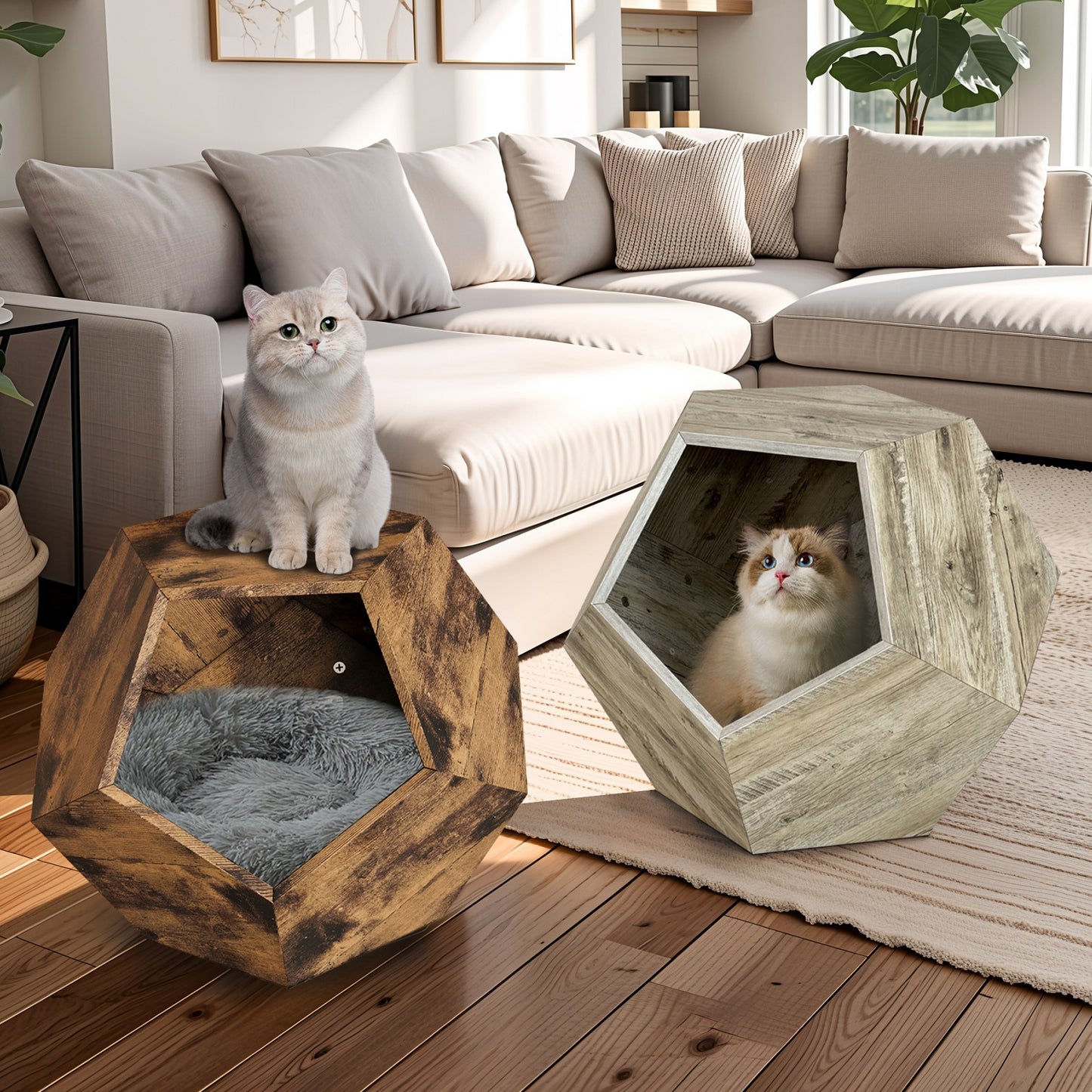 Algherohein Indoor Cat House Pet End Table,Wood Cat Bed Furniture for Living Room Bedroom