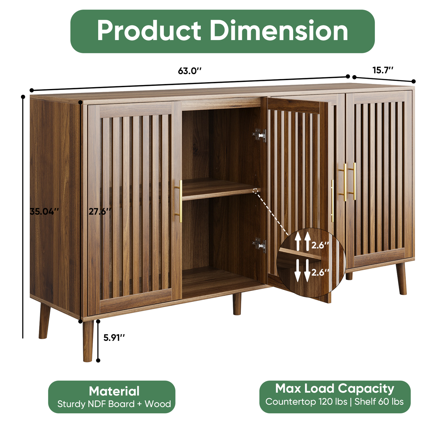 Smuxee Buffet Cabinet with Storage,Kitchen Sideboard Cabinet with Grille Door,Walnut