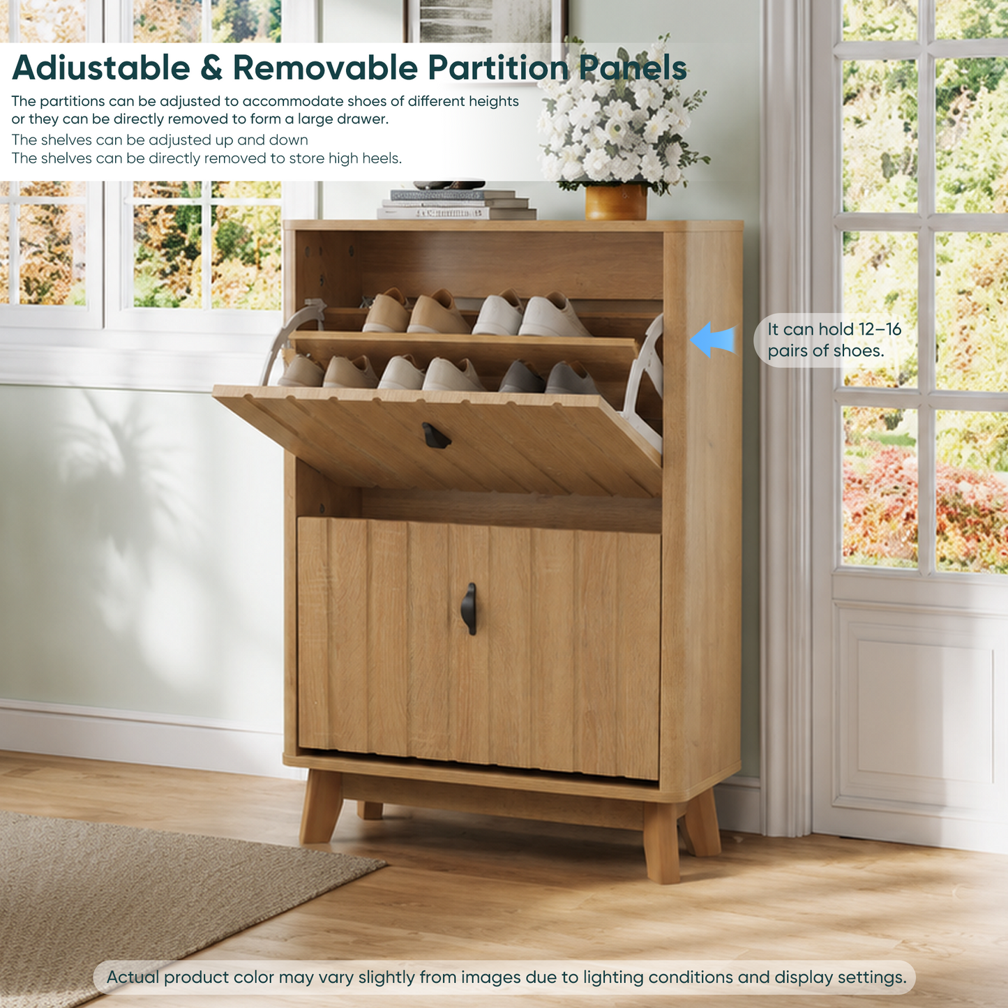 Semiocthome Modern Shoe Cabinet with 2 Flip Drawers Hidden Narrow Shoe Storage for Entryway, Oak