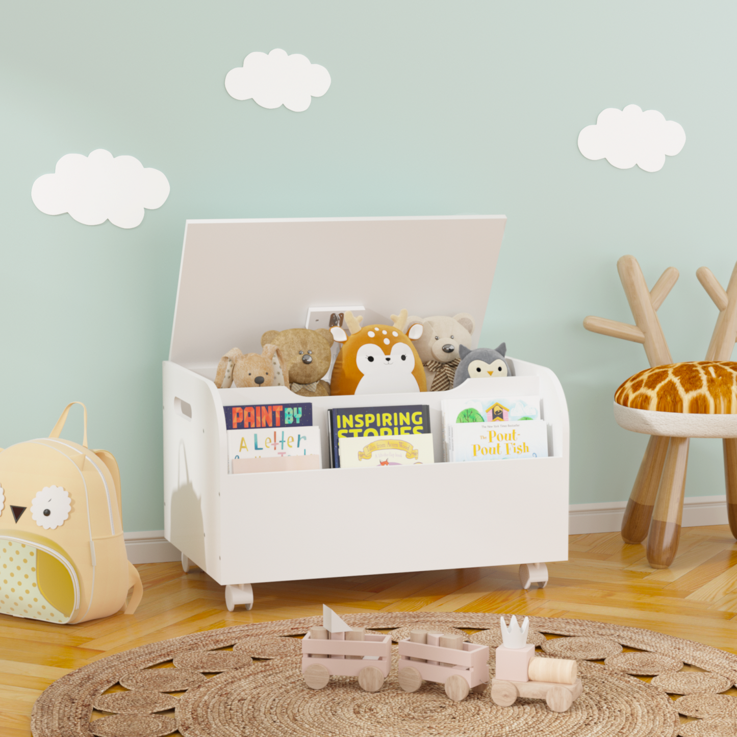 Smuxee Kids Toy Storage Organizer with Child Bookshelf,Toy Box Bench for Girls and Boys,White