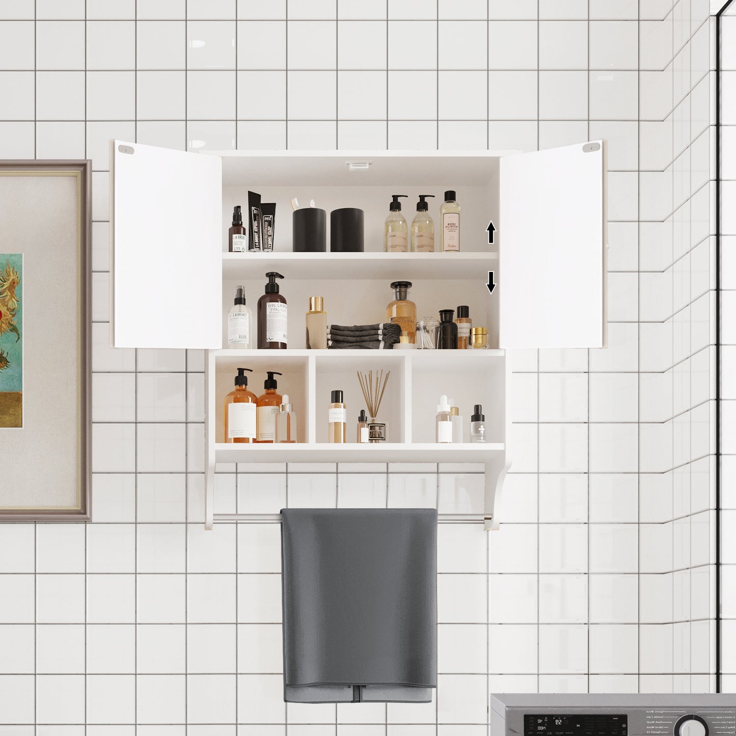 Smuxee Bathroom Storage Cabinet Organizer with Adjustable Shelf and Towel Bar