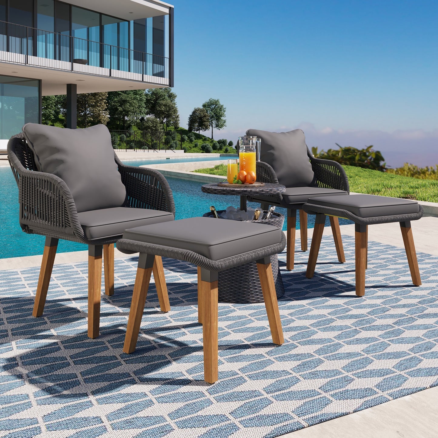 Algherohein Rattan 2-Seat Patio Furniture Set with Rocking Chairs,3 Piece Outdoor Patio Set