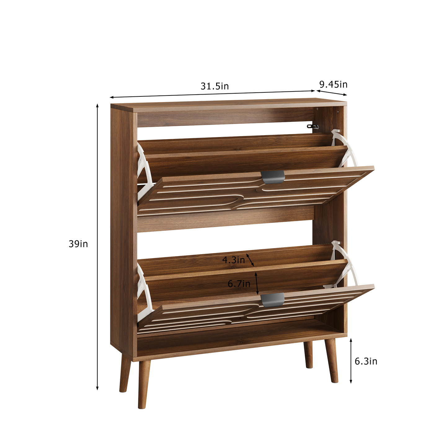 Semiocthome Shoe Cabinet with 2 Flip Drawers, Wood Shoe Organizer for Entryway, Walnut