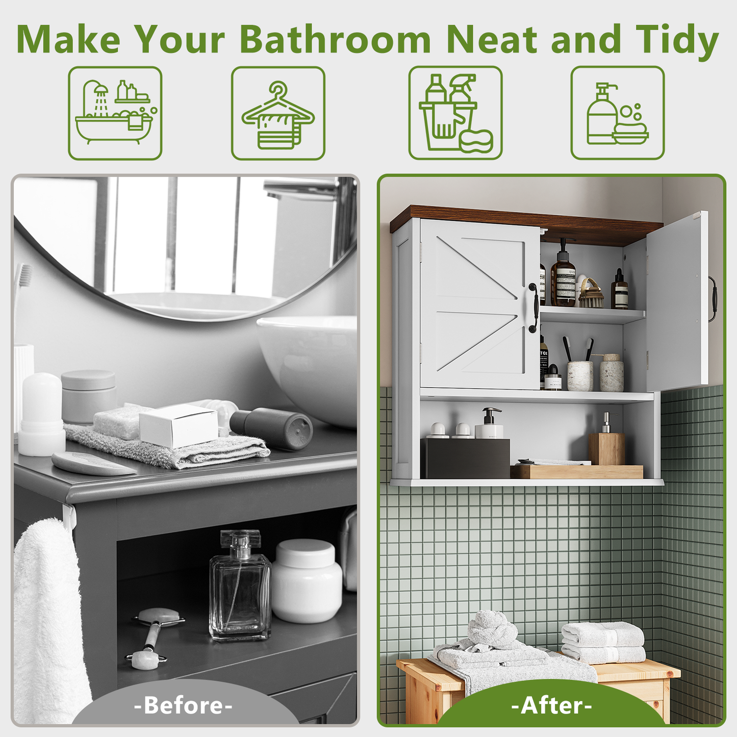 Smuxee Bathroom Cabinet Storage with Bathroom Shelf, Over the Toilet Storage Wall Cabinet