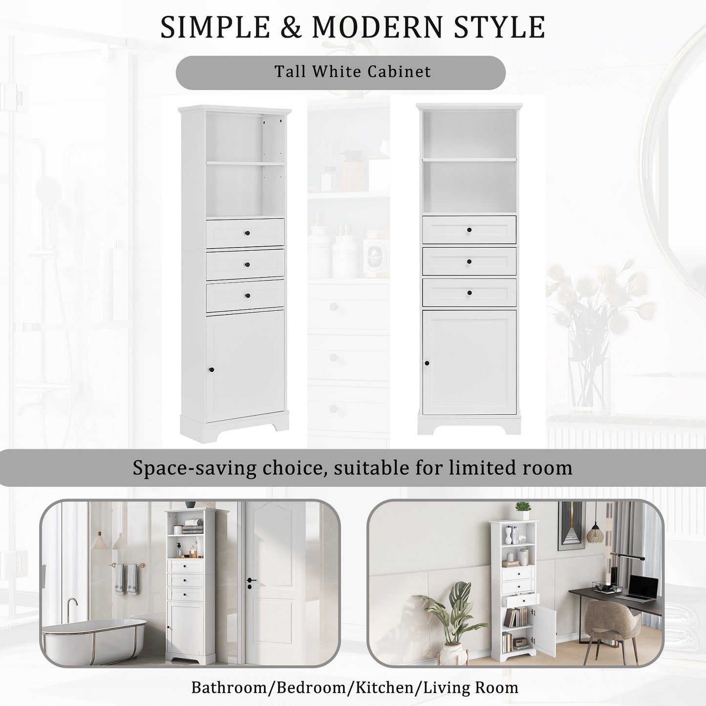 Smuxee Bathroom Cabinet Organizer with Doors and Shelves,Bathroom Storage Drawers