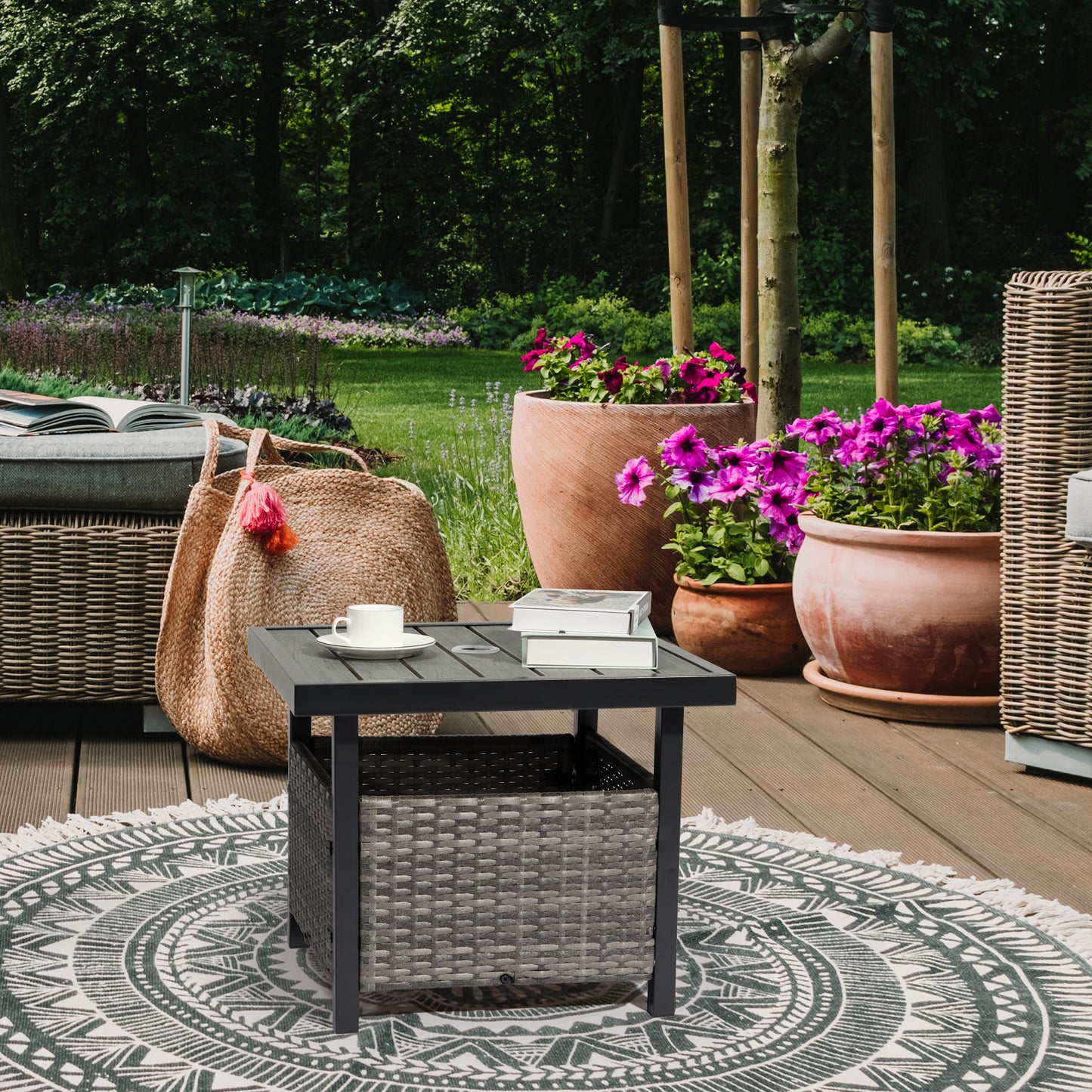 Algherohein Rattan Patio Square Tables with Umbrella Hole for Outdoor,18in H Small Side Tables