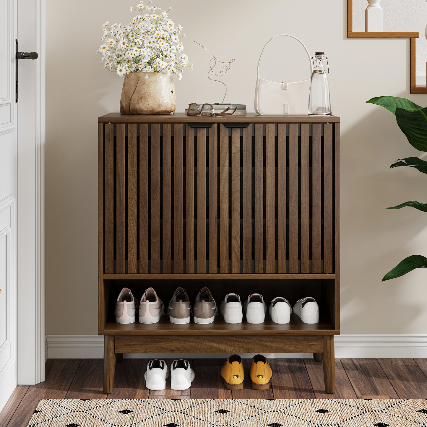 Algherohein Shoe Cabinet with Doors,7-Tier Shoe Storage Cabinet with with Adjustable Shelves,20-24 Pair Shoe Organizer for Entryway,Living Room,Front Door & Hallway,Oak