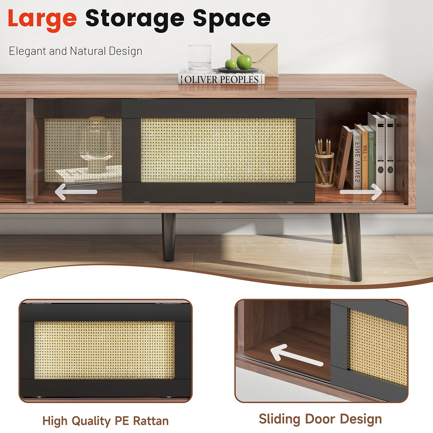 Algherohein Wood TV Stand for 70 Inch TV,Storage Cabinet Entertainment Center for TVs