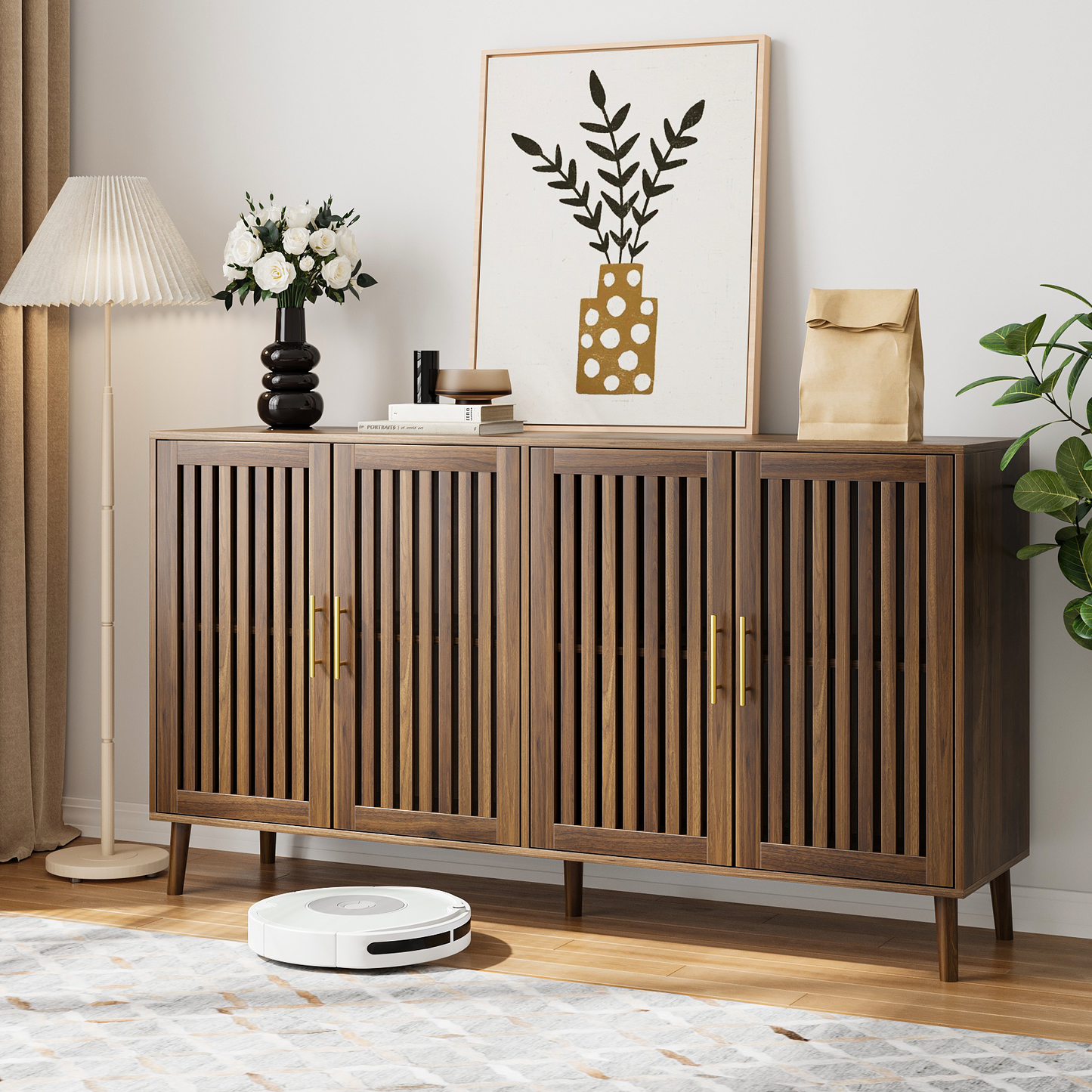 Algherohein Modern Sideboard and Buffets with 1 Storage Shelf,Entryway Fluted Cabinet with Doors