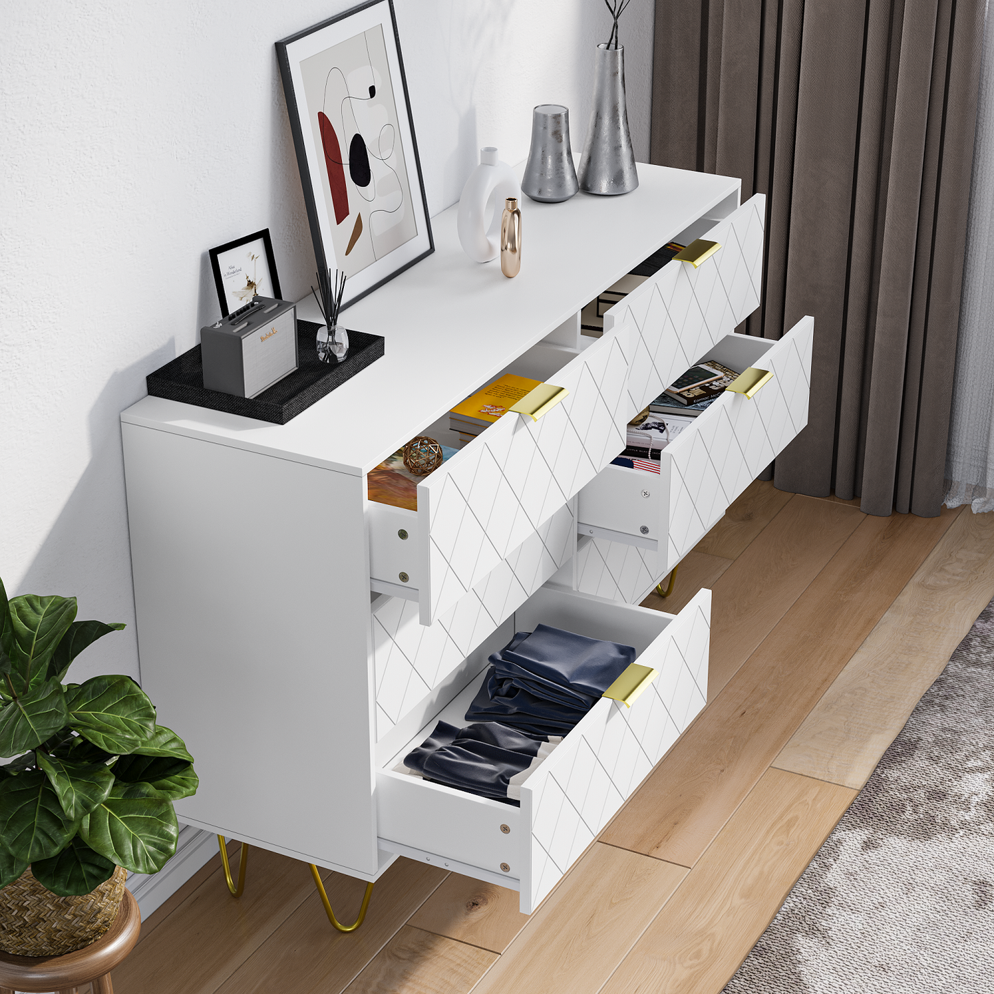 Algherohein 6 Drawers Dressers for Bedroom,Double Chest of Drawers