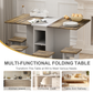 Algherohein Foldable Dinning Table Set for 4,Kitchen Dining Room Table with Storage and 6 Wheels,Brown