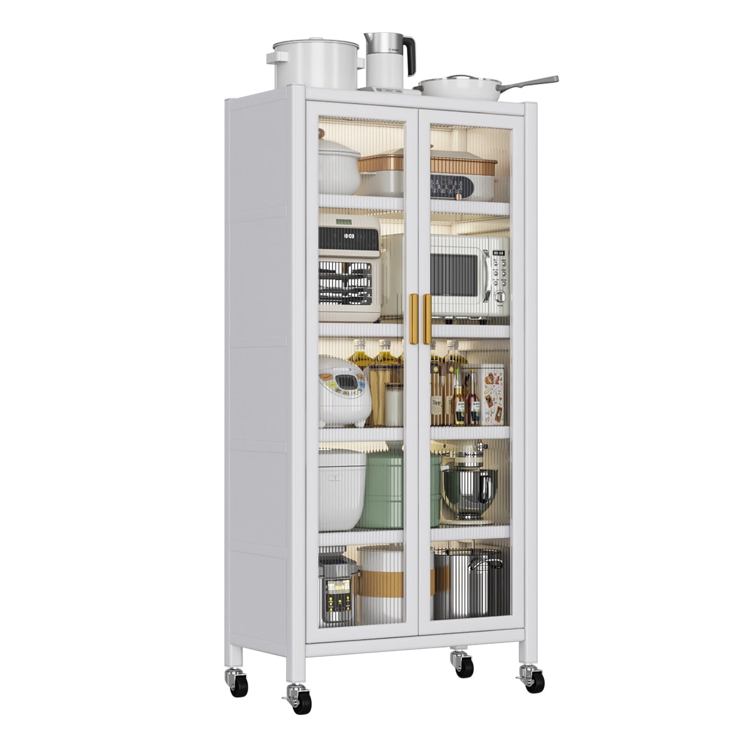 Algherohein Metal Pantry Storage Cabinets with Doors and Shelves,Wheels Kitchen Storage