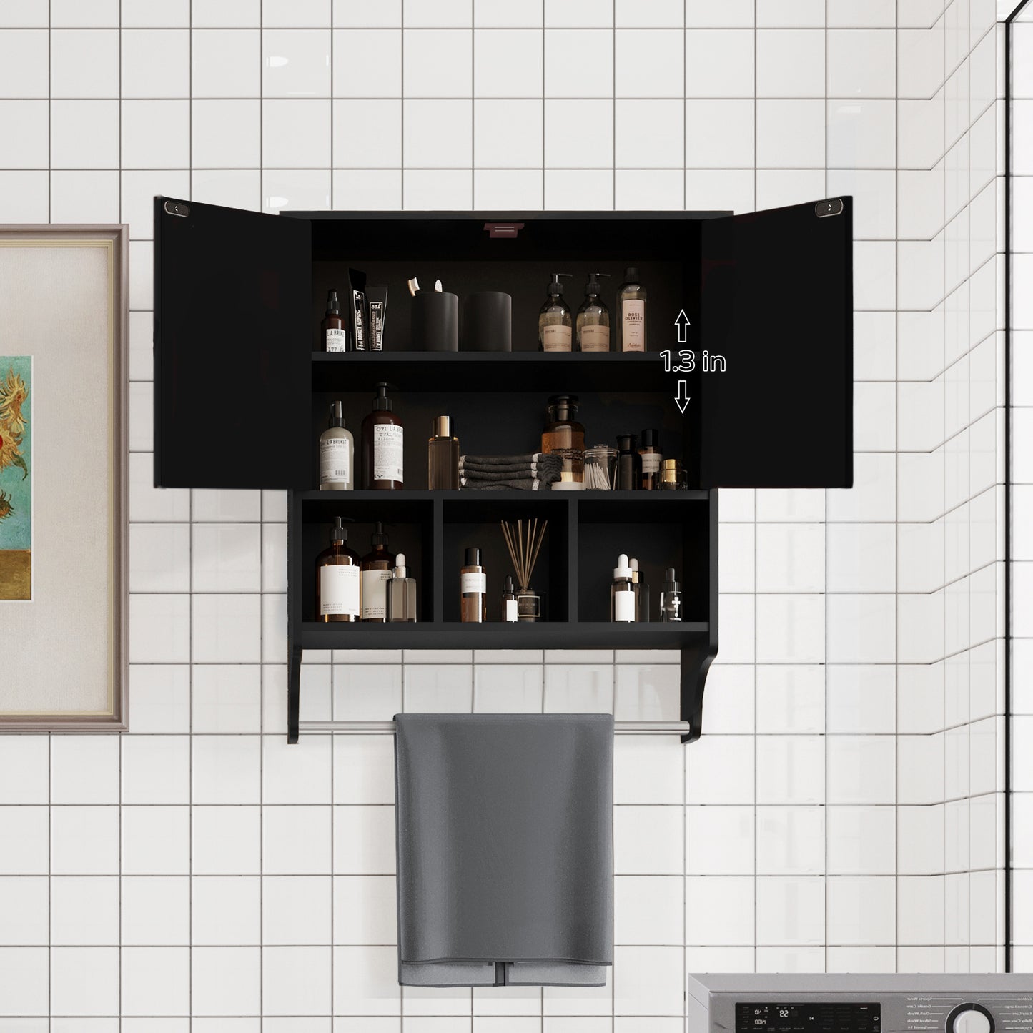 Smuxee Bathroom Storage Cabinet Organizer with Adjustable Shelf and Towel Bar