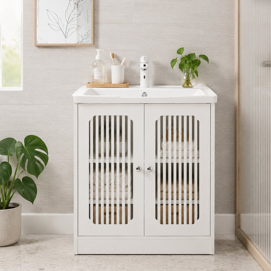 Semiocthome Modern Bathroom Vanity Under Sink Pedestal with 2 Doors and Adjustable Shelf, White