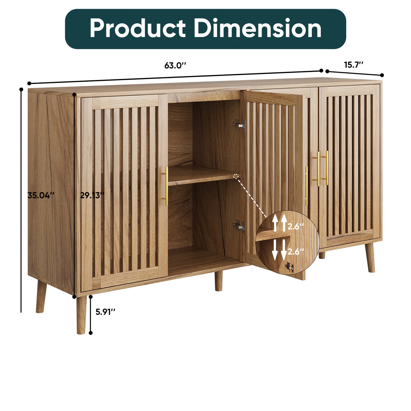 Semiocthome Sideboards and Buffets with 4 Doors and Adjustable Shelve,Coffee Bar for Kitchen, Natural