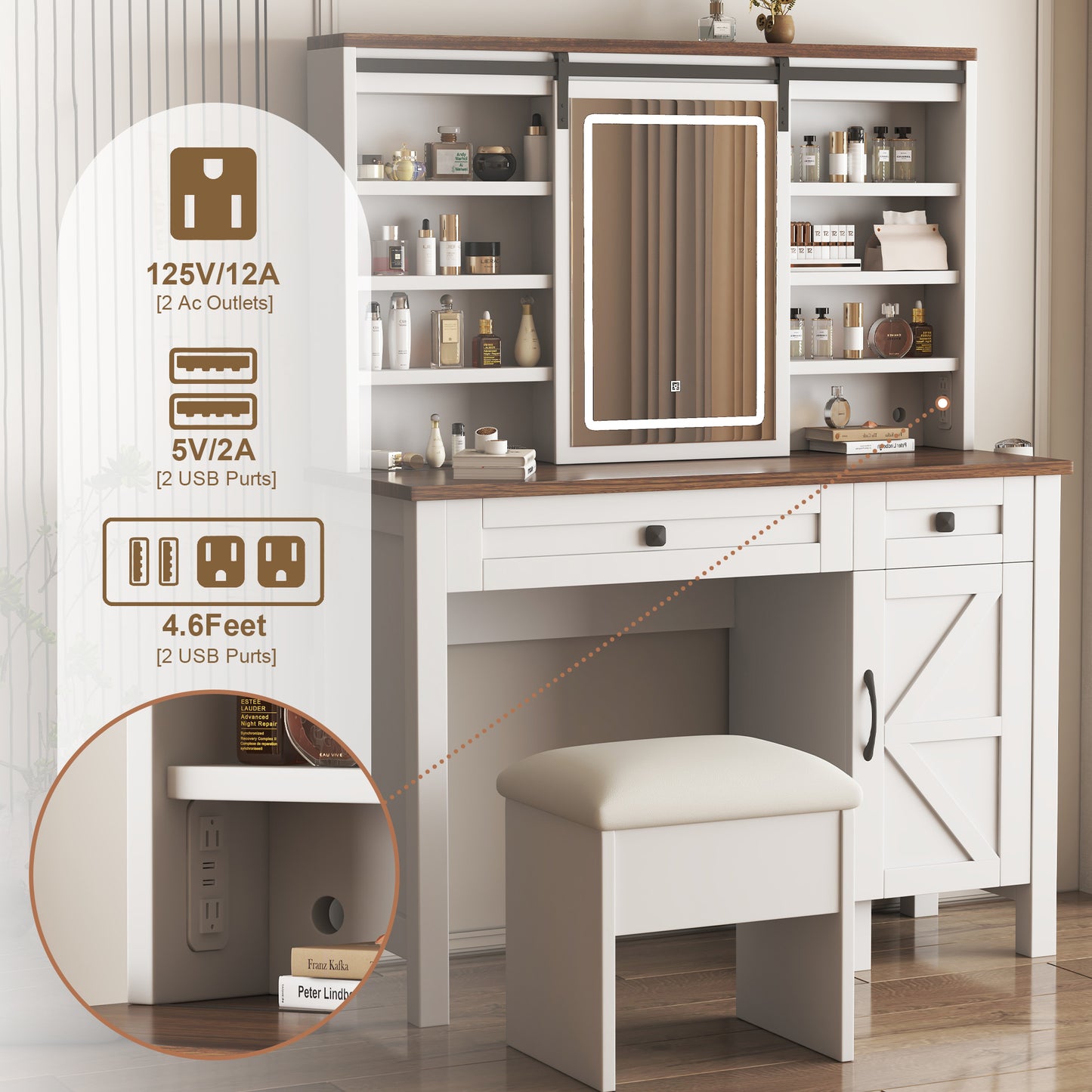 Semiocthome Farmhouse Makeup Vanity Table with Sliding Mirror