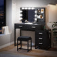 Smuxee Modern Dressing Table Set with 10 LED Lights and Mirror ,Black