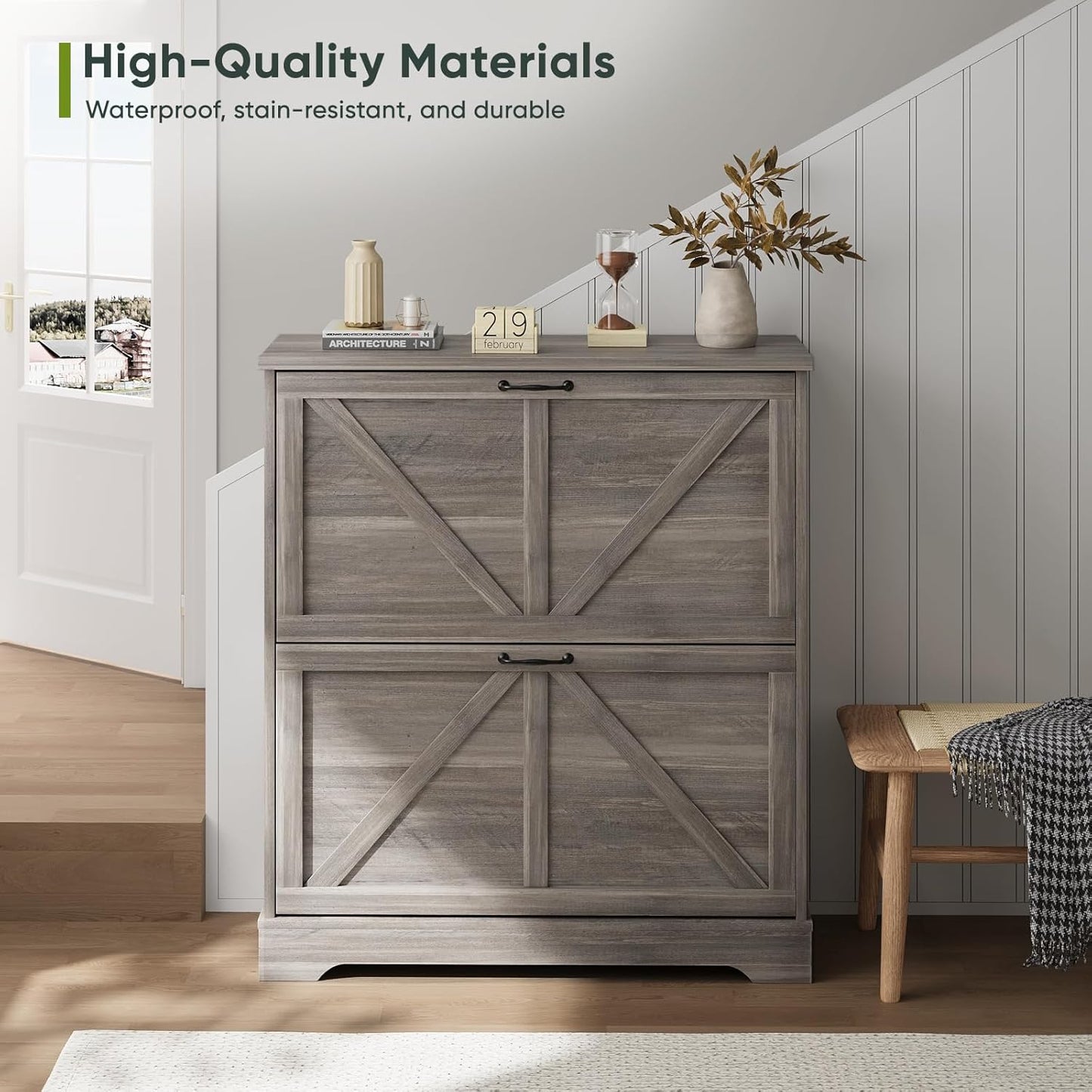Semiocthome Shoe Cabinet with 2 Flip Drawers