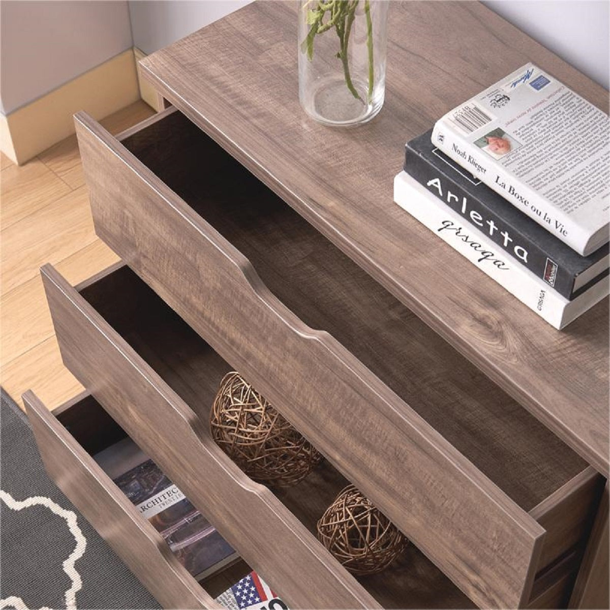 Algherohein Wood Tall Dresser with 5 Drawer for Bedroom,Storage Cabinet Chest of Drawers,Adult