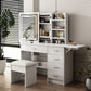 Smart FENDEE Modern Vanity Table Set with Mirror Lights, 5 Shelves,5 Drawers,Bedroom,White