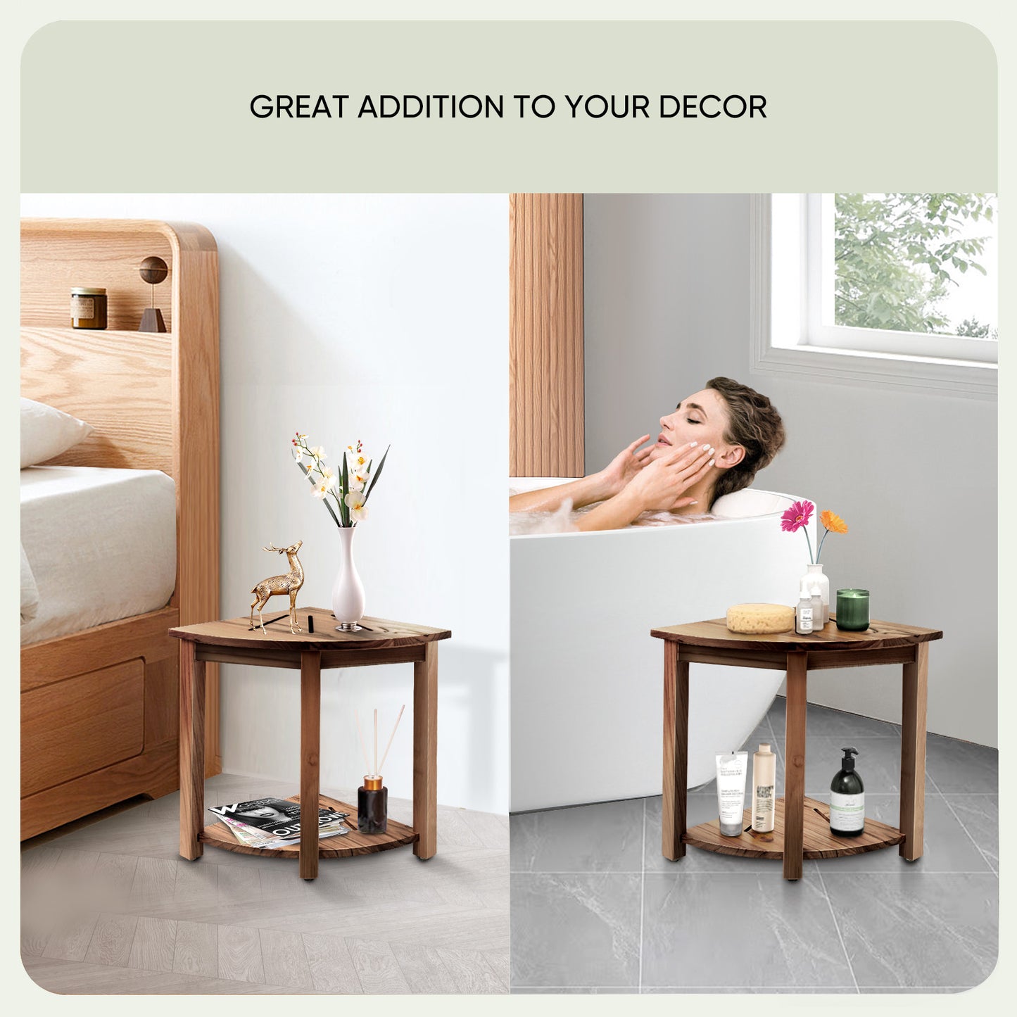 Smuxee Teak Shower Chair,Waterproof Bathroom Shower Stool