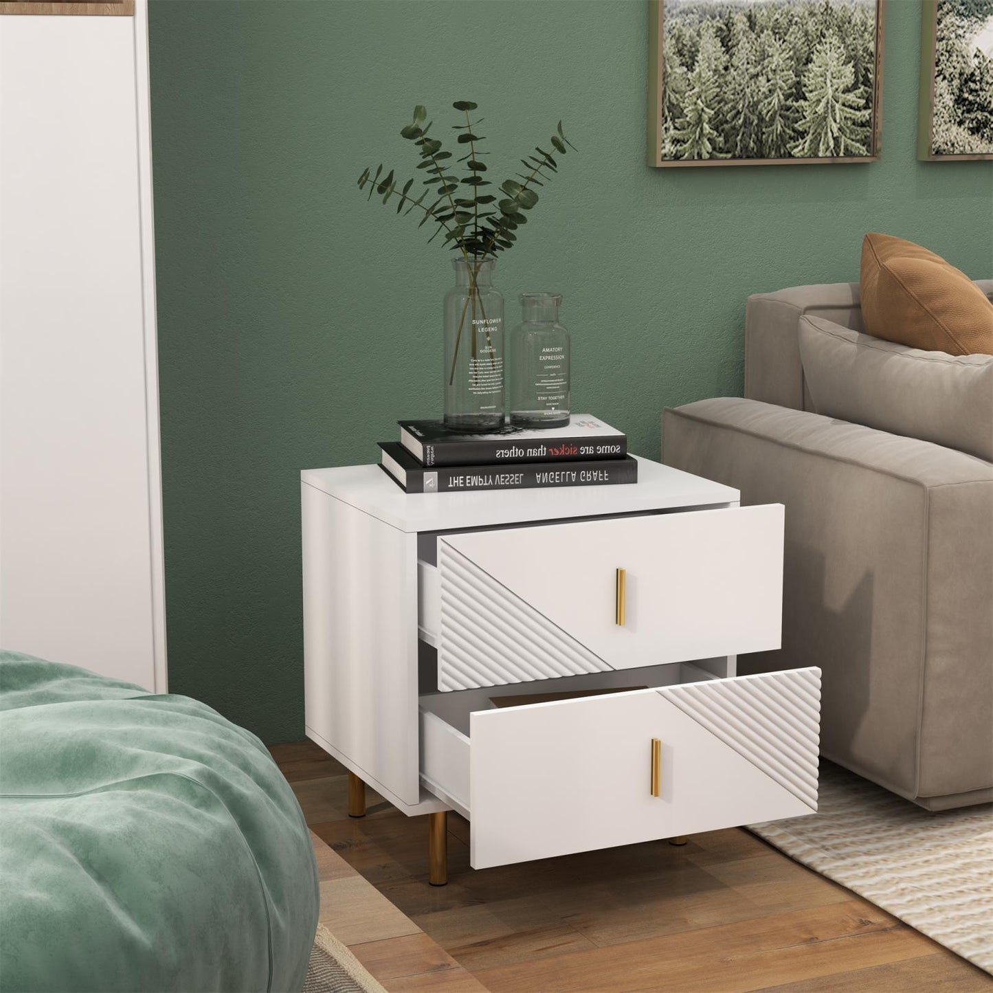 Smuxee Wood Modern 2-Drawers Nightstands Table,Bedside Table End Table for Bedroom