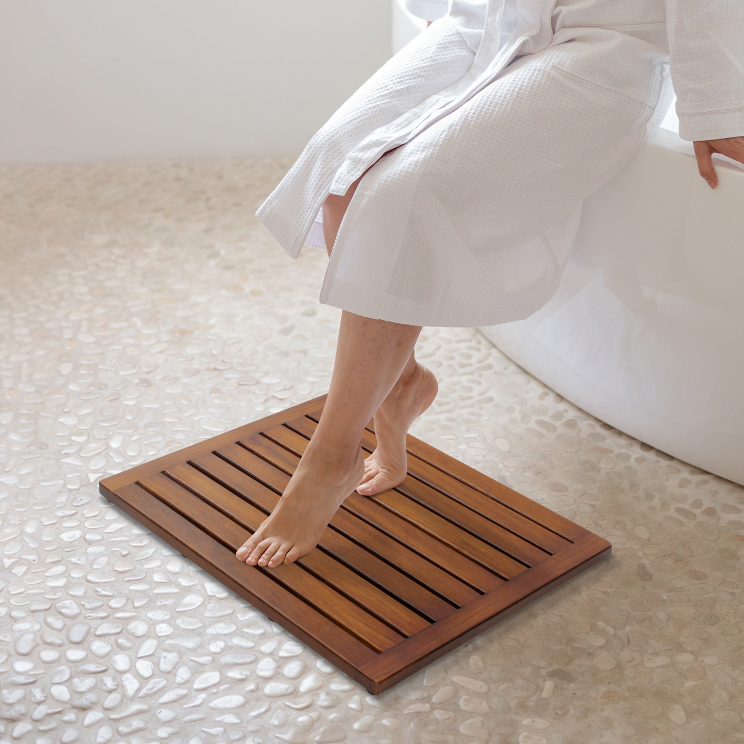 Semiocthome Teak Shower Mat, Non-Slip Bathroom Mats for Inside and Outdoor