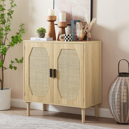 Smart FENDEE Kitchen Storage Cabinets with Rattan Decorated Doors, Buffets, Natural