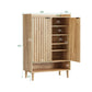 Smart FENDEE 6-Tier Shoe Storage Cabinet with 2 Fluted Doors, Entryway Shoe Storage, Natural