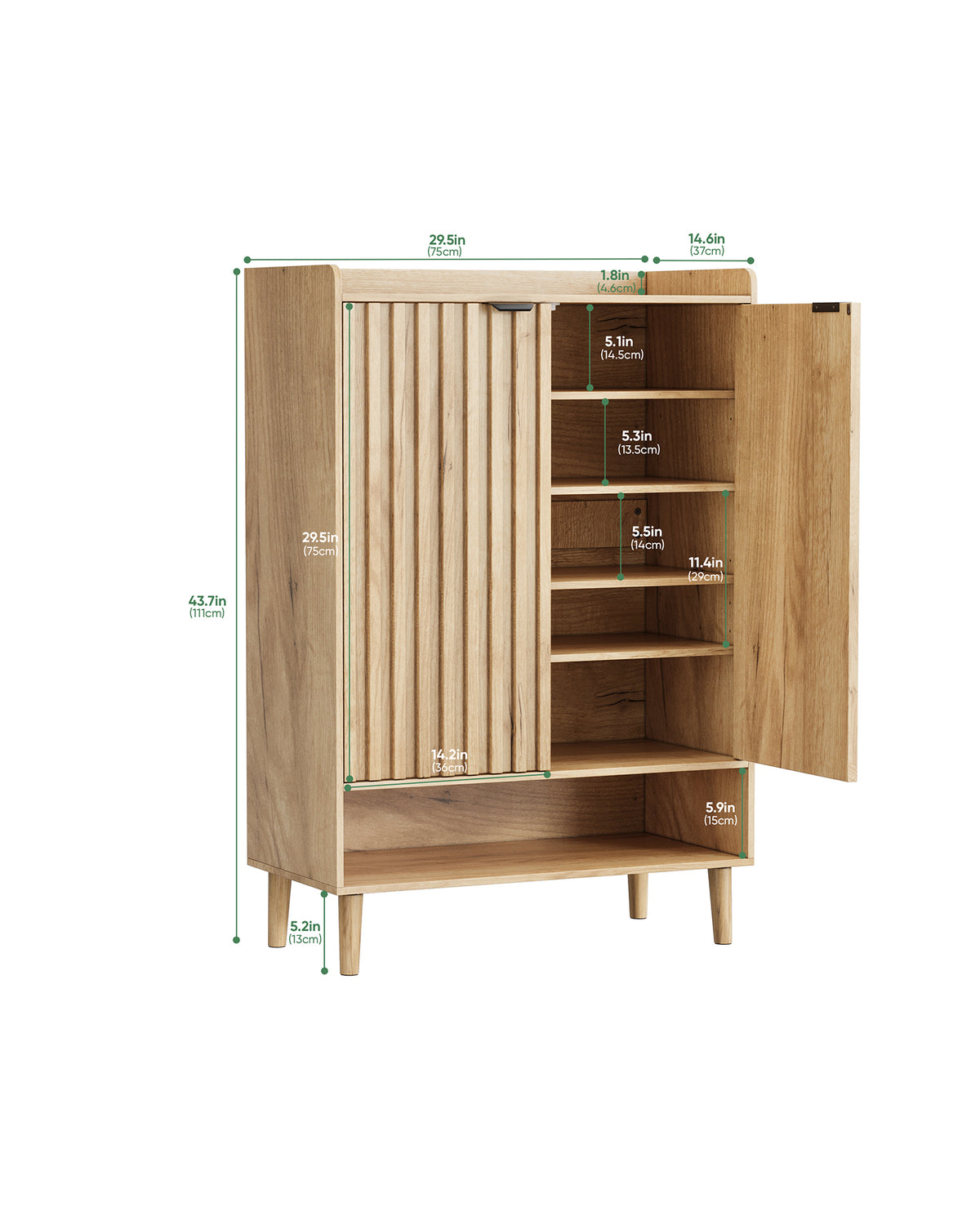 Smart FENDEE 6-Tier Shoe Storage Cabinet with 2 Fluted Doors, Entryway Shoe Storage, Natural