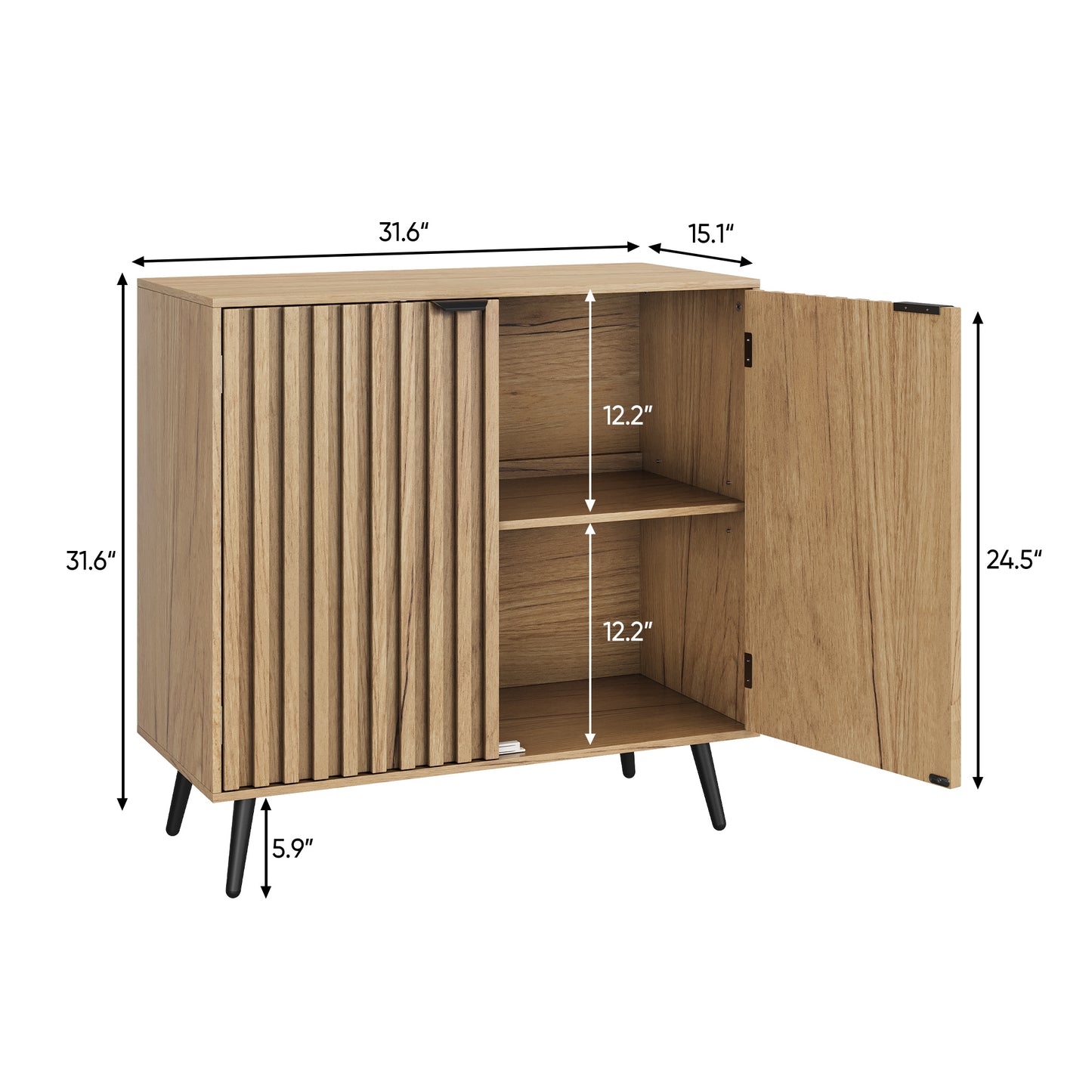 Semiocthome Sideboard Cabinet with 2 Fluted Doors and 1 Adjustable Shelves for Dining Room, Natural