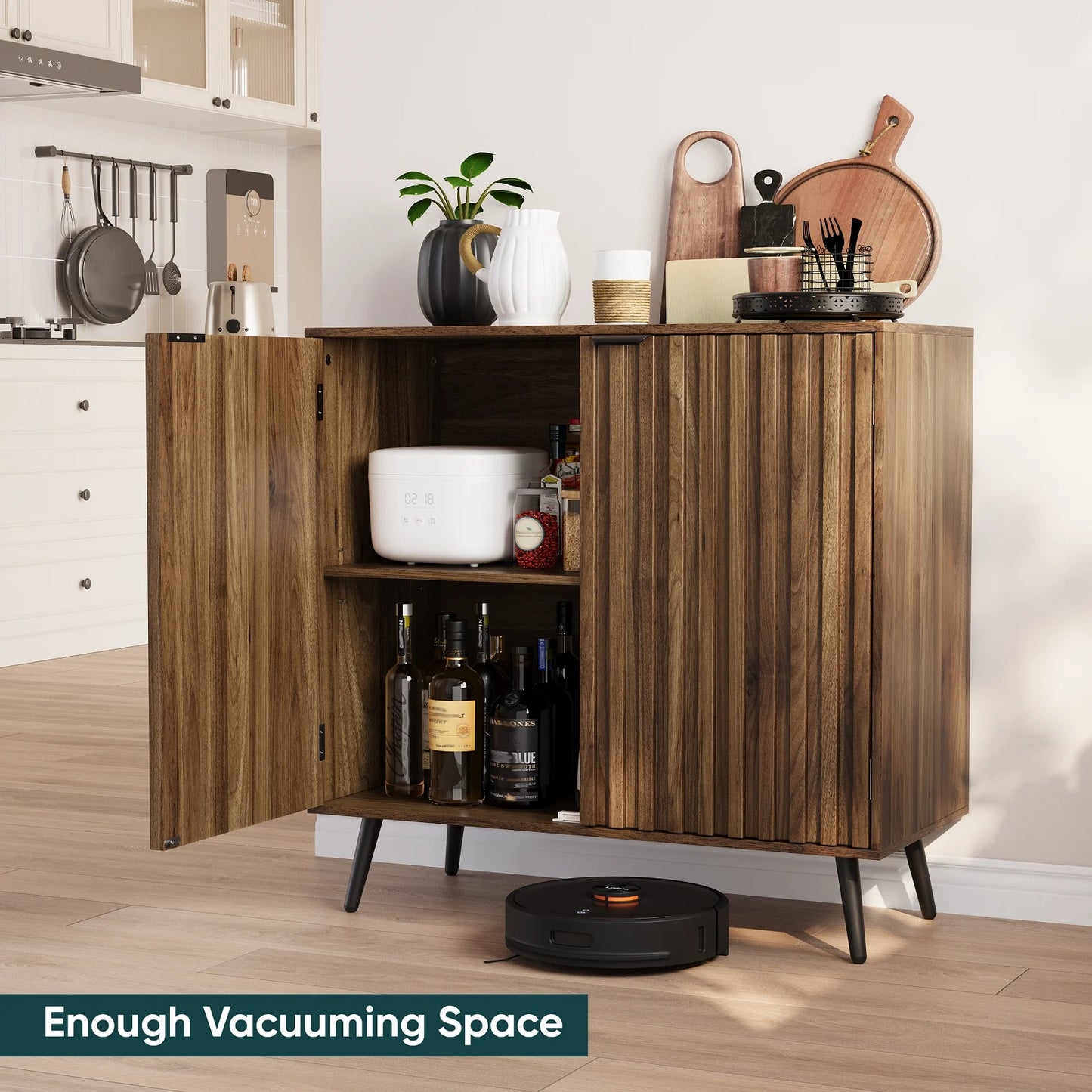 Algherohein Modern Sideboard and Buffets with 1 Storage Shelf,Entryway Fluted Cabinet with Doors