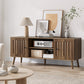 Semiocthome Mid-Century Walnut TV Stand with 2 Vertical Groove Doors, Media Console for Living Room