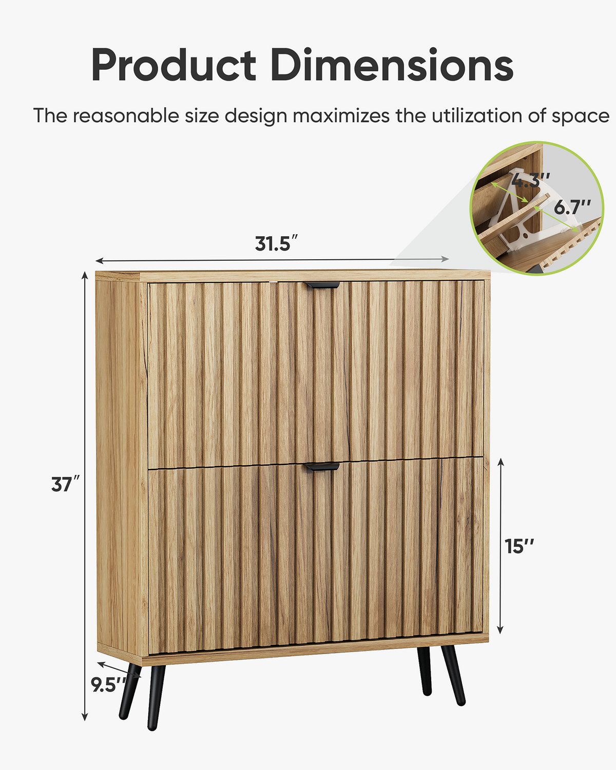 Smart FENDEE Shoe Cabinet with 2 Flip Drawers Freestanding Shoe Storage Cabinet, Entryway, Natural