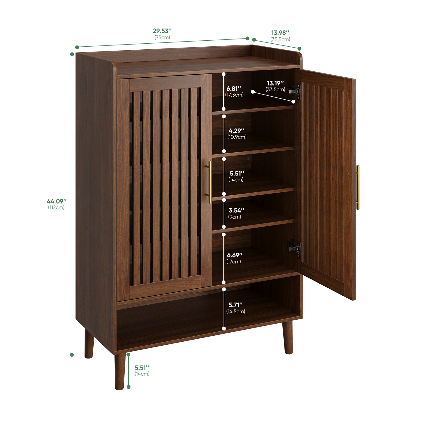 Smuxee Retro Shoe Storage Cabinet with 2 Door,Entryway Freestanding Wood Shoe Organizer for Shoes,Heels, Boots, Slippers,Walnut 31.5"W