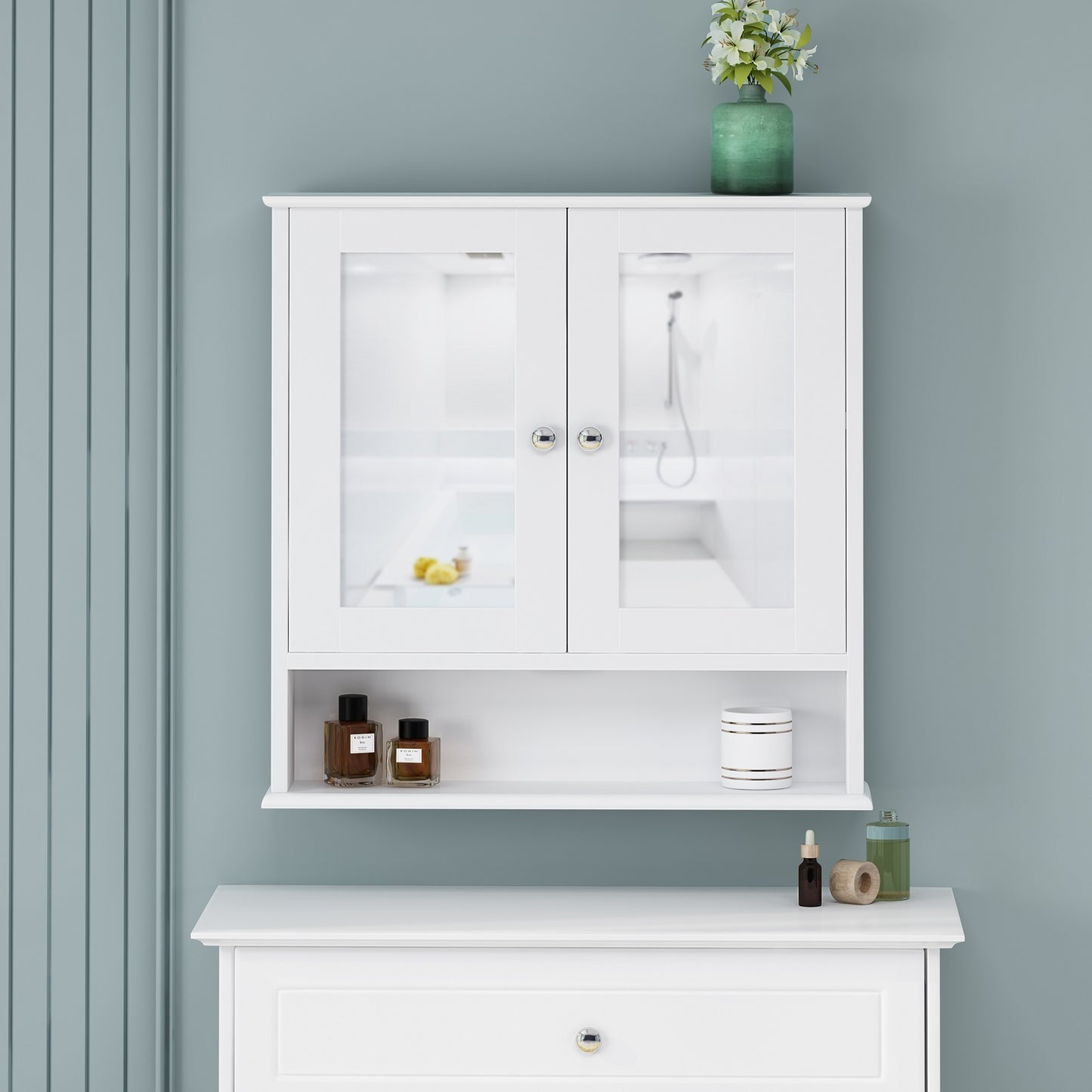 Smuxee Bathroom Cabinet over The Toilet Storage,Medicine Cabinet with Mirror Door,White