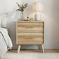 Algherohein Modern Wavy Panel Nightstand, Stable Wood Bedside Table with Gold Hardware for Bedroom Organization