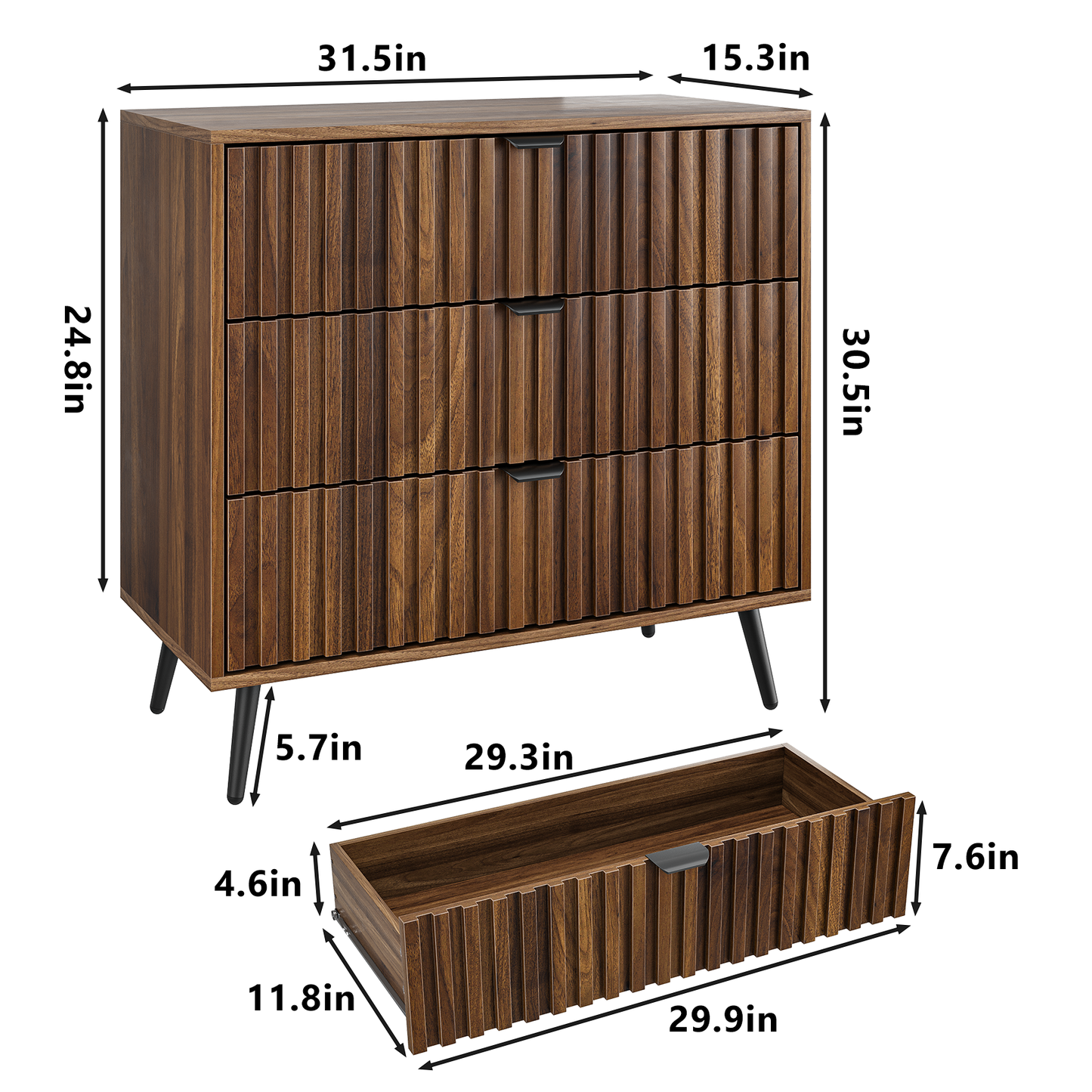 Smart FENDEE Bedroom Dresser with 3 Fluted Drawer