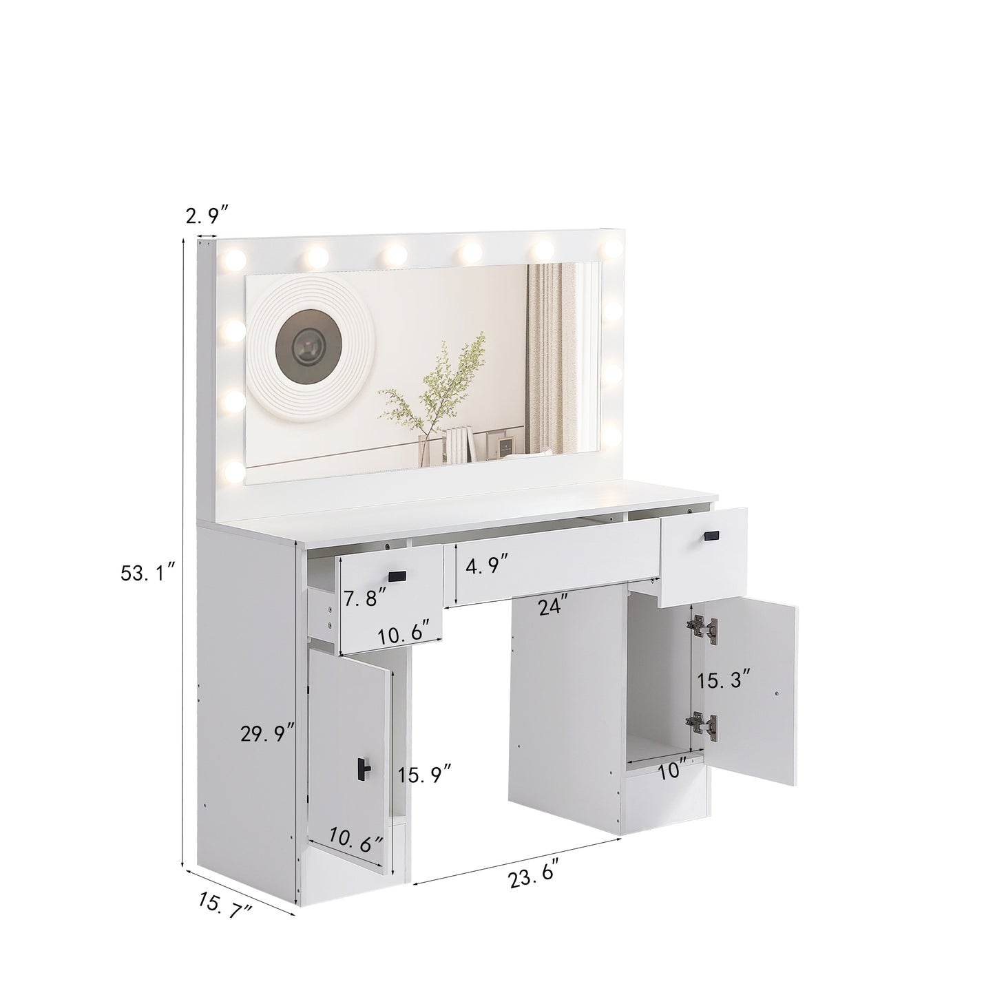 Semiocthome Modern Makeup Vanity Table with 3 Color LED Mirror,3 Drawers,2 Storage Cabinet,White
