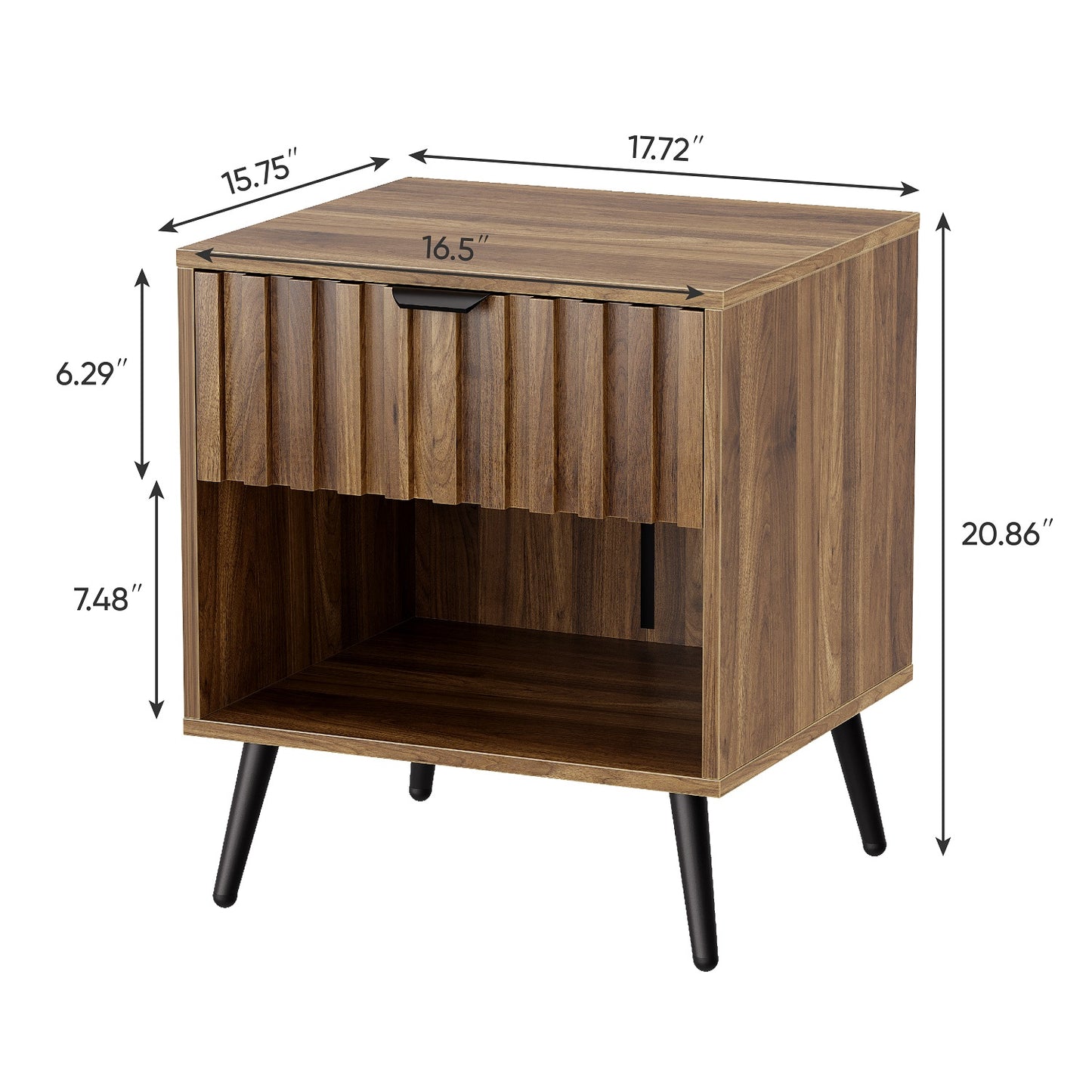Algherohein Night Stands for Bedroom,Modern End Tables for Living Room with Fluted Drawer,Walnut