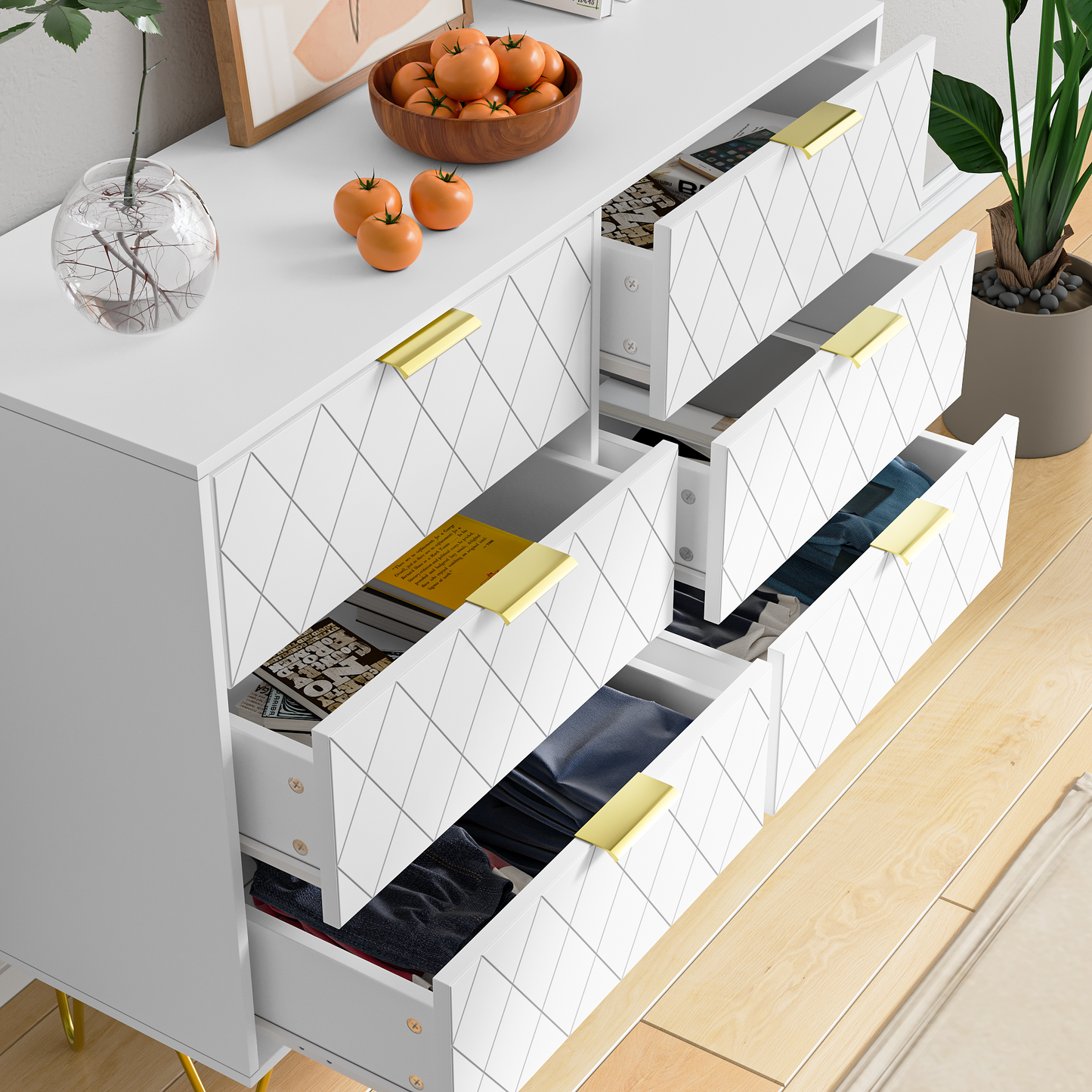 Smuxee White Dresser for Bedroom Living Room,Storage Chest of 6 Drawers