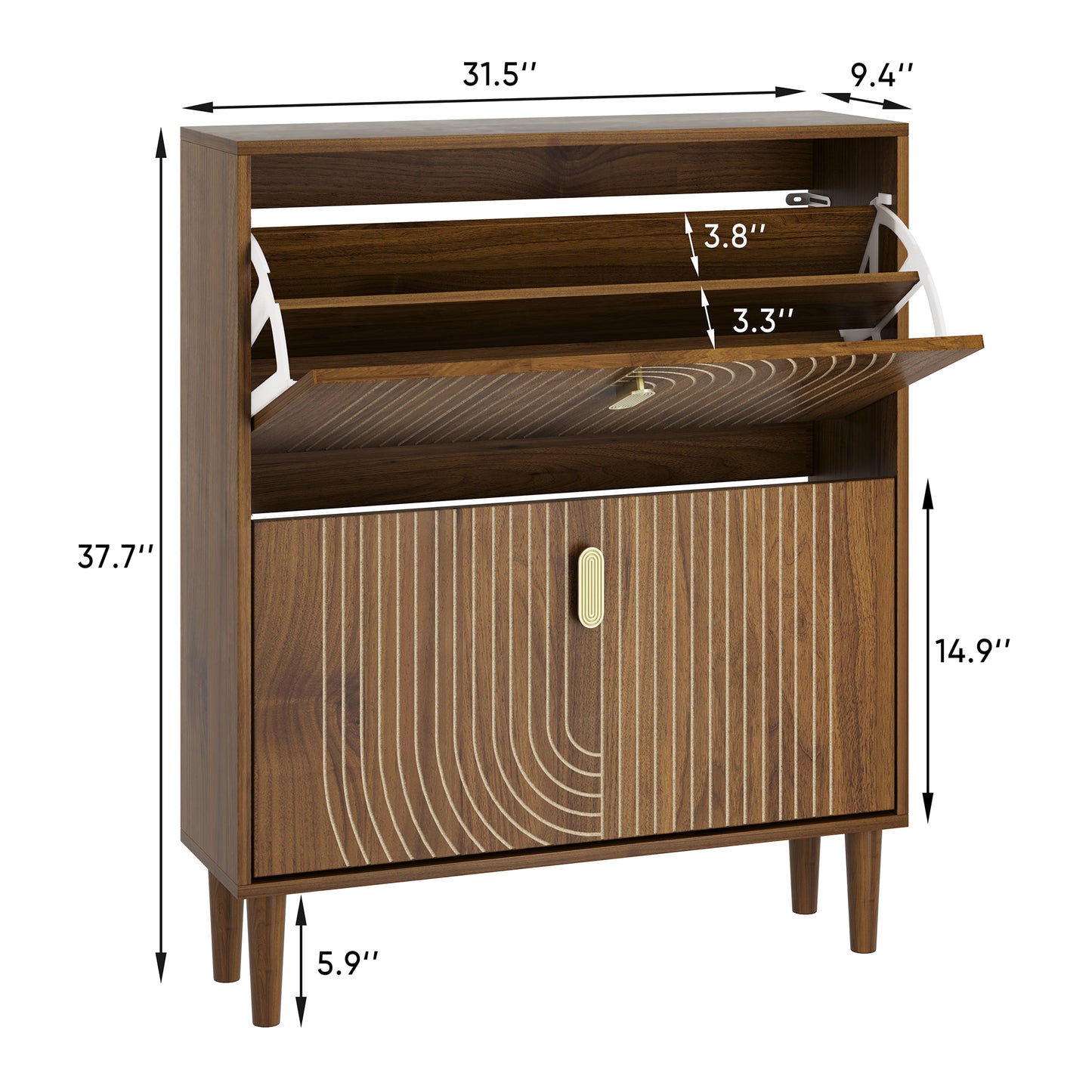 Semiocthome 31.5" Shoe Storage Cabinet with 2 Flip Drawers and Line Groove Design, Entryway, Walnut