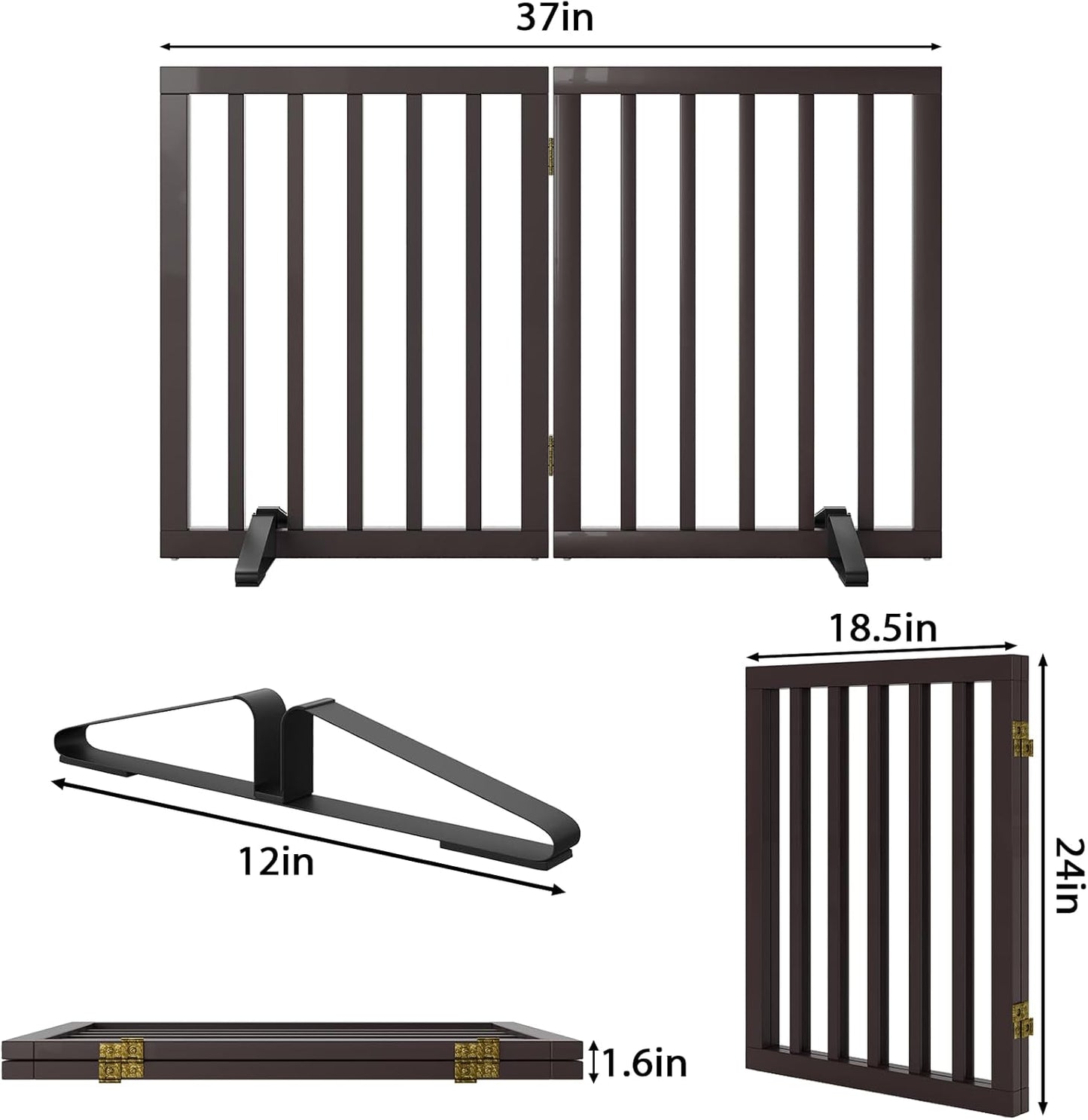 Smart FENDEE Bamboo Dog Gates for Doorways Freestanding Pet Gate, 2 Support Feet, 24"H, Brown