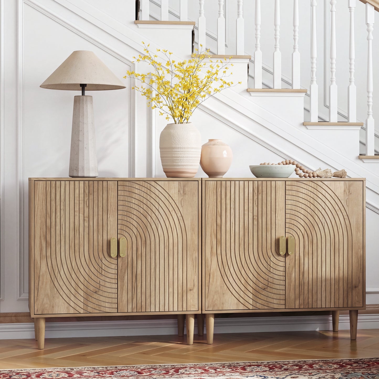 Semiocthome Kitchen Sideboard Buffet Cabinet with Adjustable Shelf, Line Groove Door, Natural Finish,Packs of 2