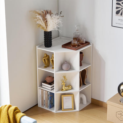Smuxee Modern Corner Shelf with Cube Storage,USB Outlets Charging Station,Home Corner Cabinet