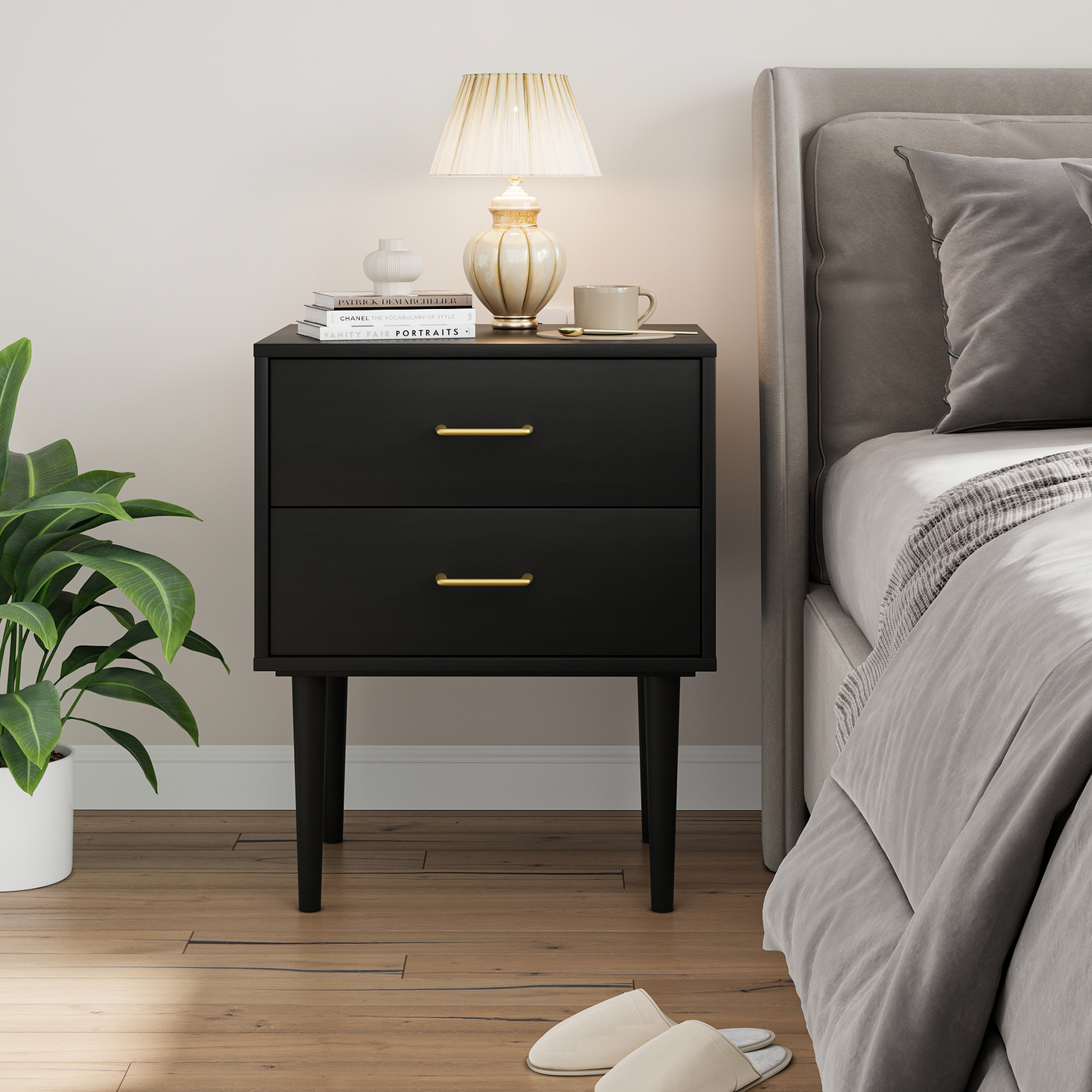 Semiocthome Nightstand Set of 2 with 2 Drawers,Bedside Table for Bedroom ,Adult ,Black